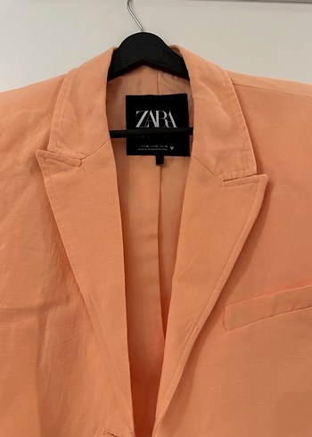 Zara Keten Kısa Kollu Vatkalı Mini Kadın Blazer - Görsel 2