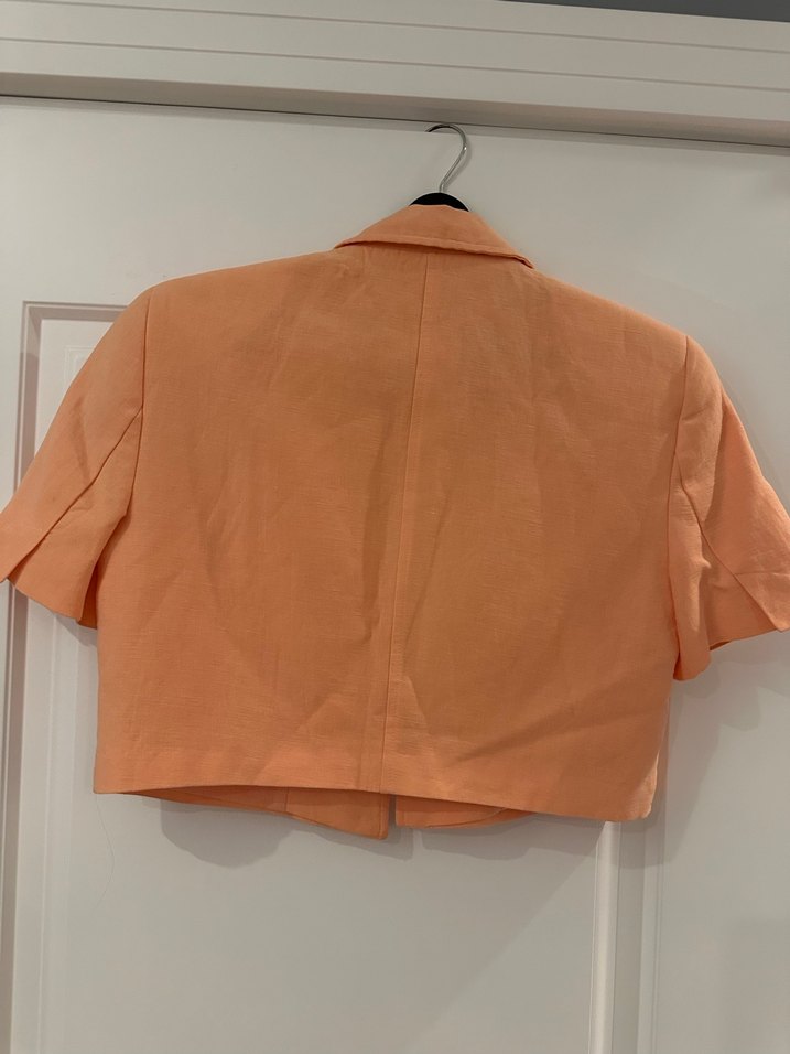 Zara Keten Kısa Kollu Vatkalı Mini Kadın Blazer - Görsel 3