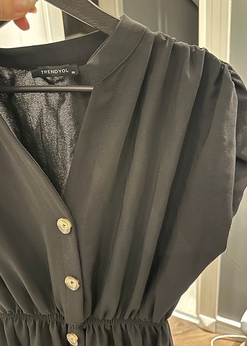 Siyah Düğmeli Midi Elbise - Görsel 3