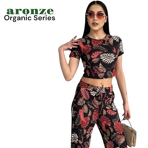 Viskon bürümcük crop pantolon takımı