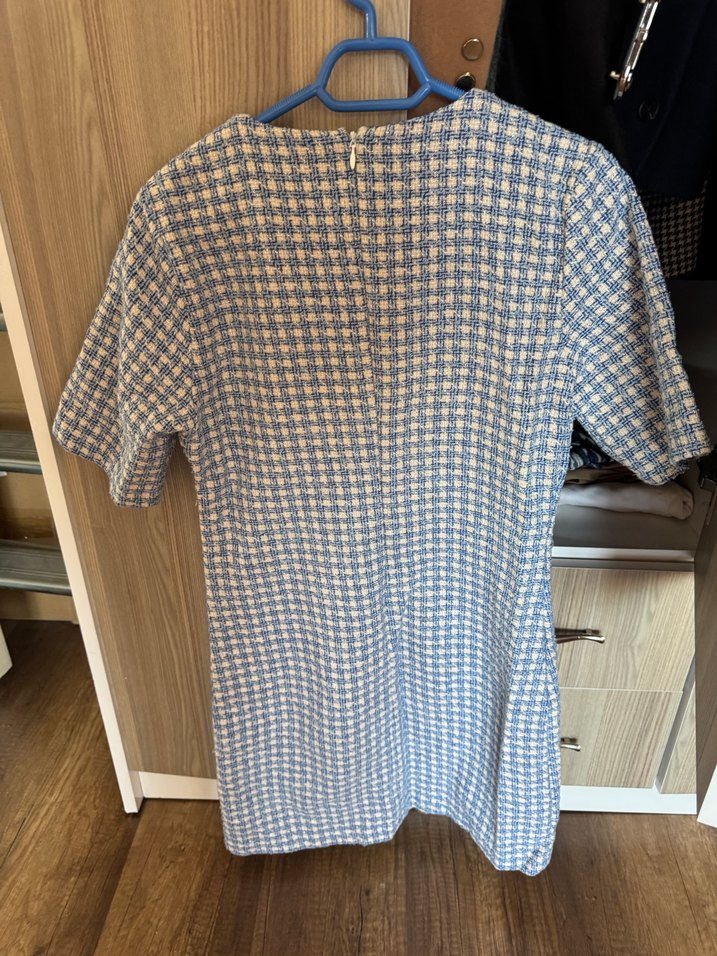 Ekose Kısa Kollu Midi Elbise - Görsel 2