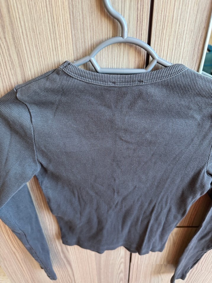 Gri Kadın Uzun Kollu Basic Tişört - Görsel 2