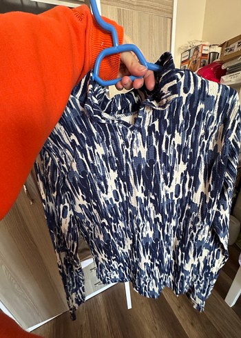 Kadın Mavi Uzun Kollu Balıkçı Yaka Bluz - Görsel 3