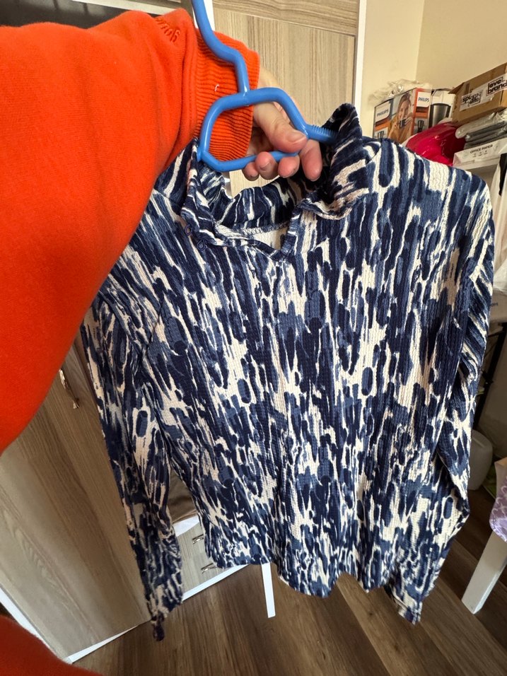 Kadın Mavi Uzun Kollu Balıkçı Yaka Bluz - Görsel 3