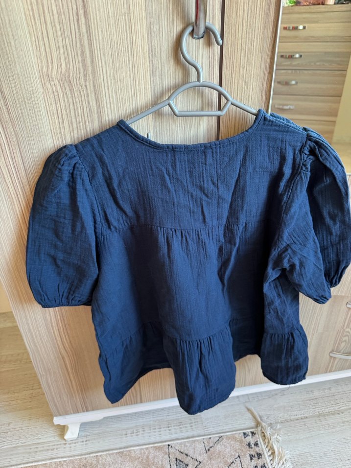 Lacivert Keten V Yaka Gömlek - Görsel 3