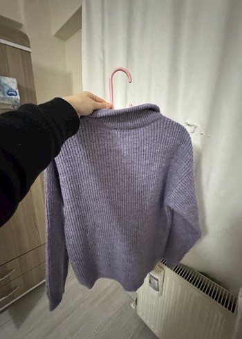 Mor Yarım Fermuarlı Örgü Kadın Kazak - Görsel 2