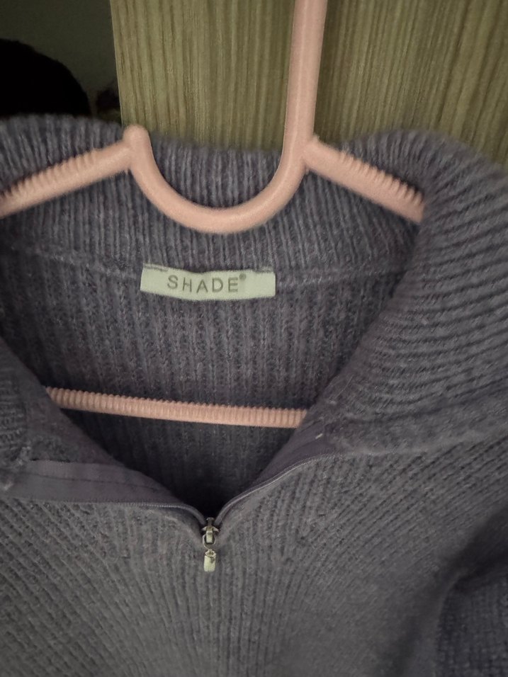 Mor Yarım Fermuarlı Örgü Kadın Kazak - Görsel 3