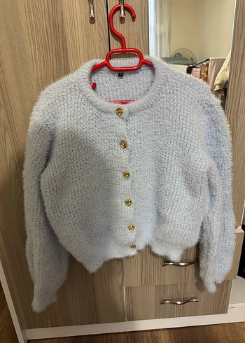 Bebek mavisi Örgü Midi Hırka - Görsel 2