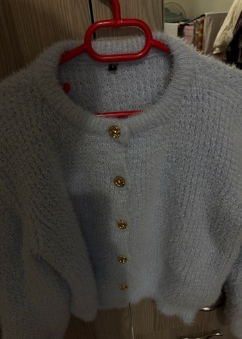 Bebek mavisi Örgü Midi Hırka - Görsel 3