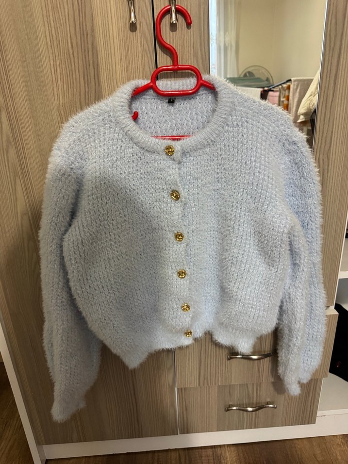 Bebek mavisi Örgü Midi Hırka - Görsel 2