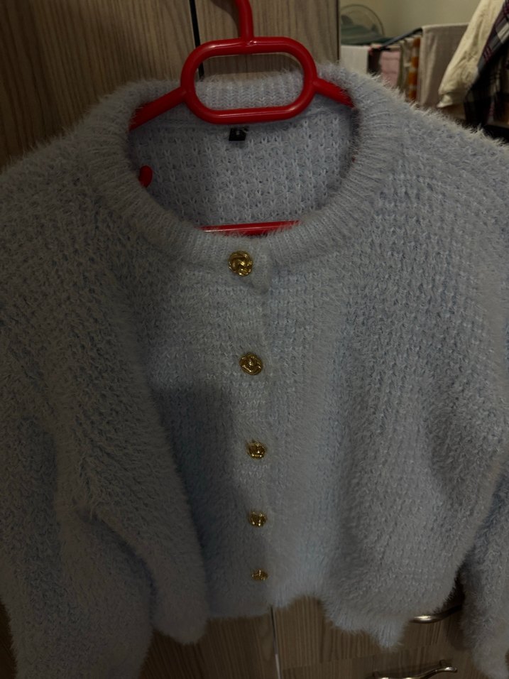 Bebek mavisi Örgü Midi Hırka - Görsel 3