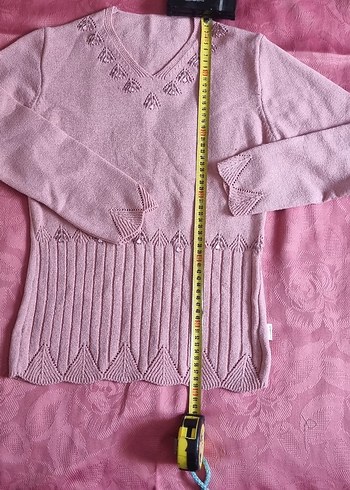 Pembe V Yaka İnce buklet Triko Kazak