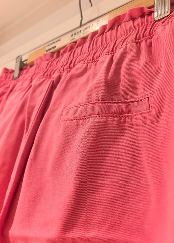 Pembe, pamuklu Rahat Kesim Midi Kadın Pantolon - Görsel 6