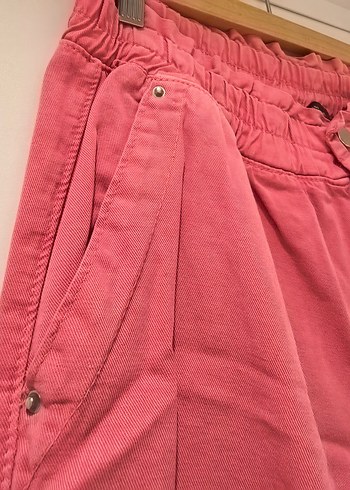 Pembe, pamuklu Rahat Kesim Midi Kadın Pantolon - Görsel 4