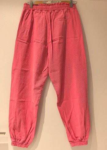 Pembe, pamuklu Rahat Kesim Midi Kadın Pantolon - Görsel 5