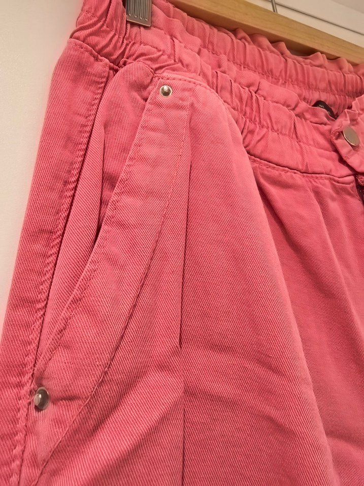 Pembe, pamuklu Rahat Kesim Midi Kadın Pantolon - Görsel 4