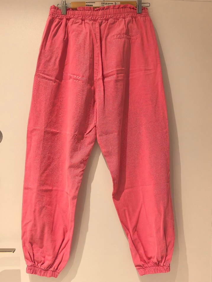 Pembe, pamuklu Rahat Kesim Midi Kadın Pantolon - Görsel 5