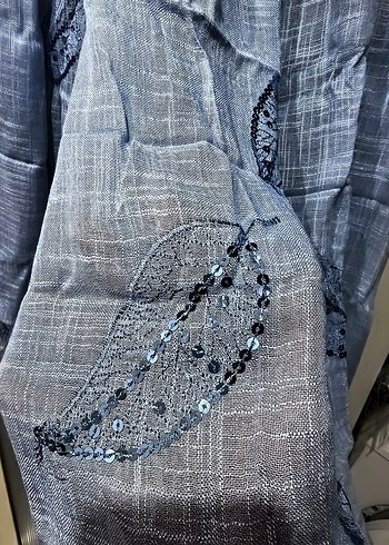 Bohem, retro tarz, Pul işlemeli keten görünümlü şal. - Görsel 4