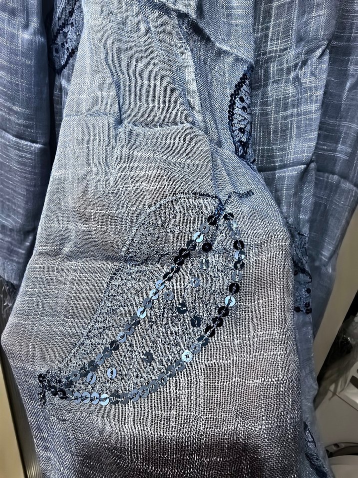 Bohem, retro tarz, Pul işlemeli keten görünümlü şal. - Görsel 4