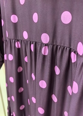 Mor Puantiyeli Uzun Kollu şifon Uzun Elbise - Görsel 7