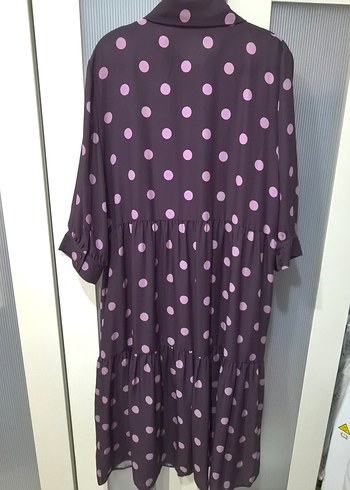 Mor Puantiyeli Uzun Kollu şifon Uzun Elbise - Görsel 8