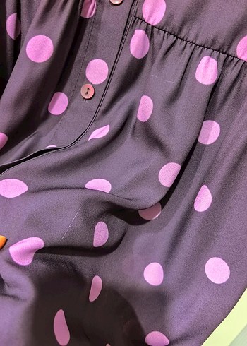 Mor Puantiyeli Uzun Kollu şifon Uzun Elbise - Görsel 4