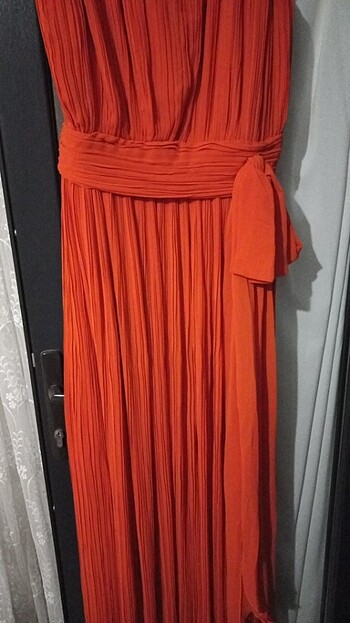 38 Beden turuncu Renk Houte couture tasarım pliseli abiye 