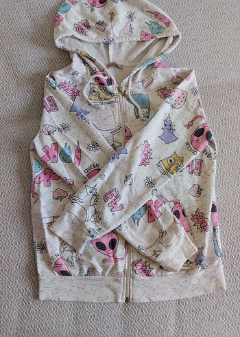 Kız Çocuk Kapüşonlu Baskılı Fermuarlı Sweatshirt