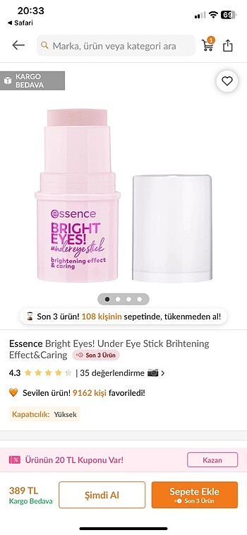  Beden Renk Essence Bright Eyes Göz Altı Stick