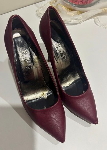 Bordo Deri Stiletto Kadın Topuklu Ayakkabı - Görsel 2