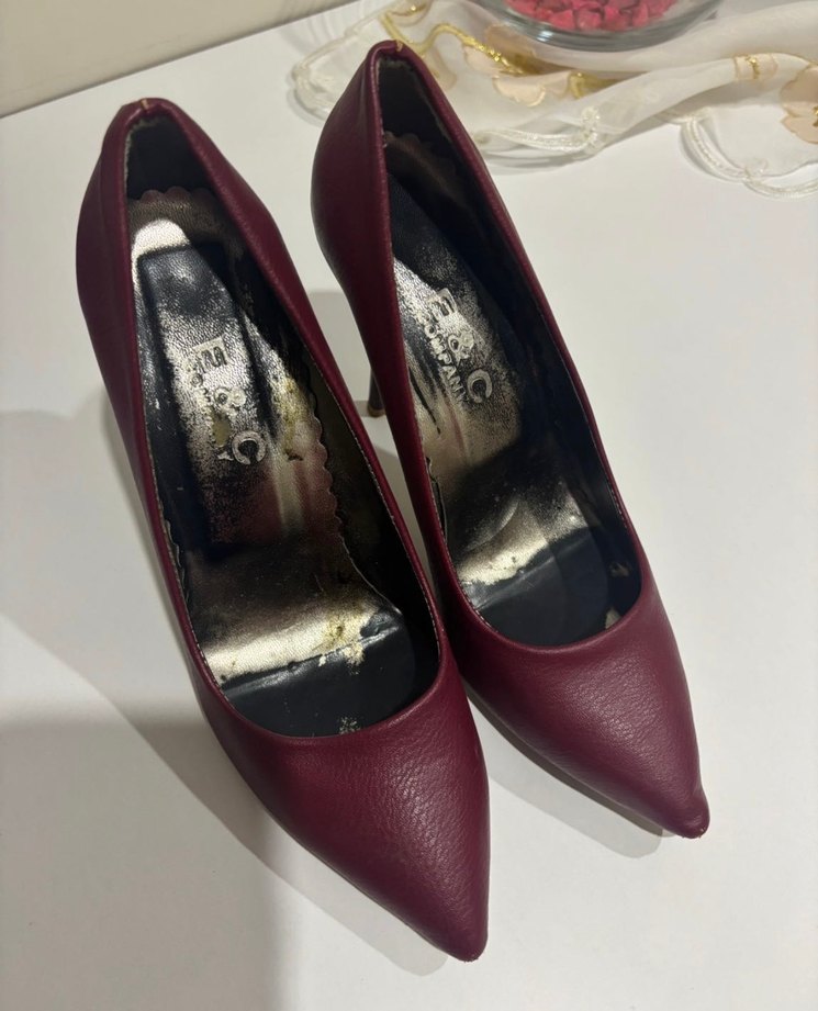 Bordo Deri Stiletto Kadın Topuklu Ayakkabı - Görsel 2