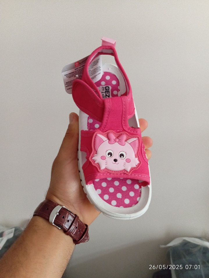 Pembe Kız Çocuk Cırt Cırtlı Terlik Sandalet - Görsel 2