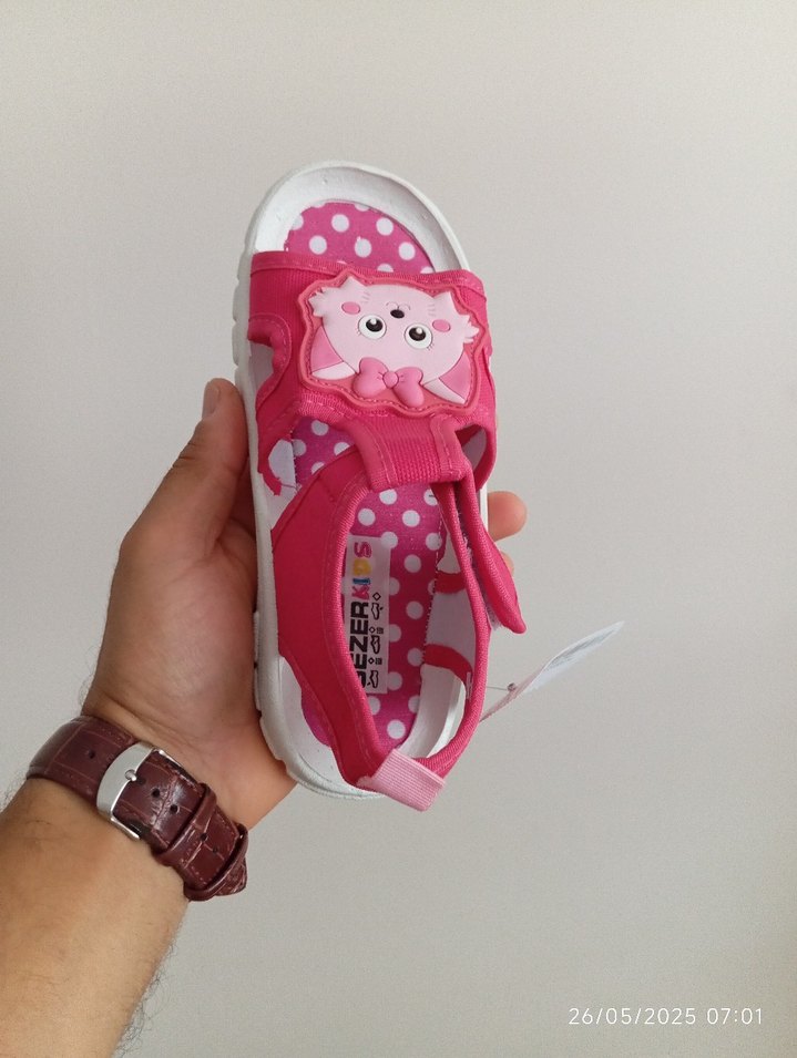Pembe Kız Çocuk Cırt Cırtlı Terlik Sandalet - Görsel 5