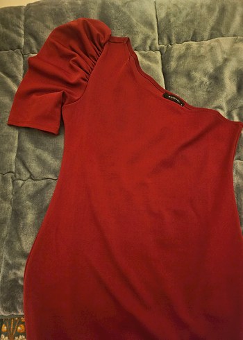 Kırmızı Tek Omuz Drapeli Midi Elbise - Görsel 4