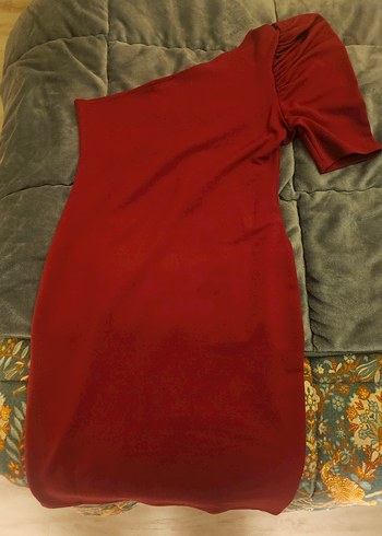 Kırmızı Tek Omuz Drapeli Midi Elbise - Görsel 2