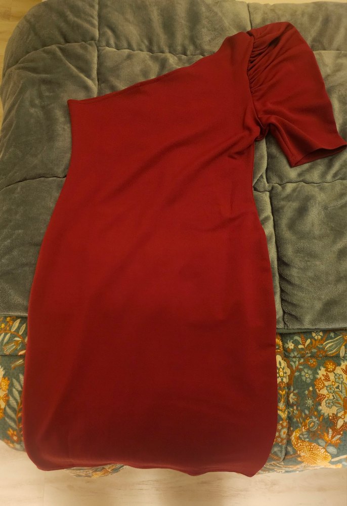 Kırmızı Tek Omuz Drapeli Midi Elbise - Görsel 2