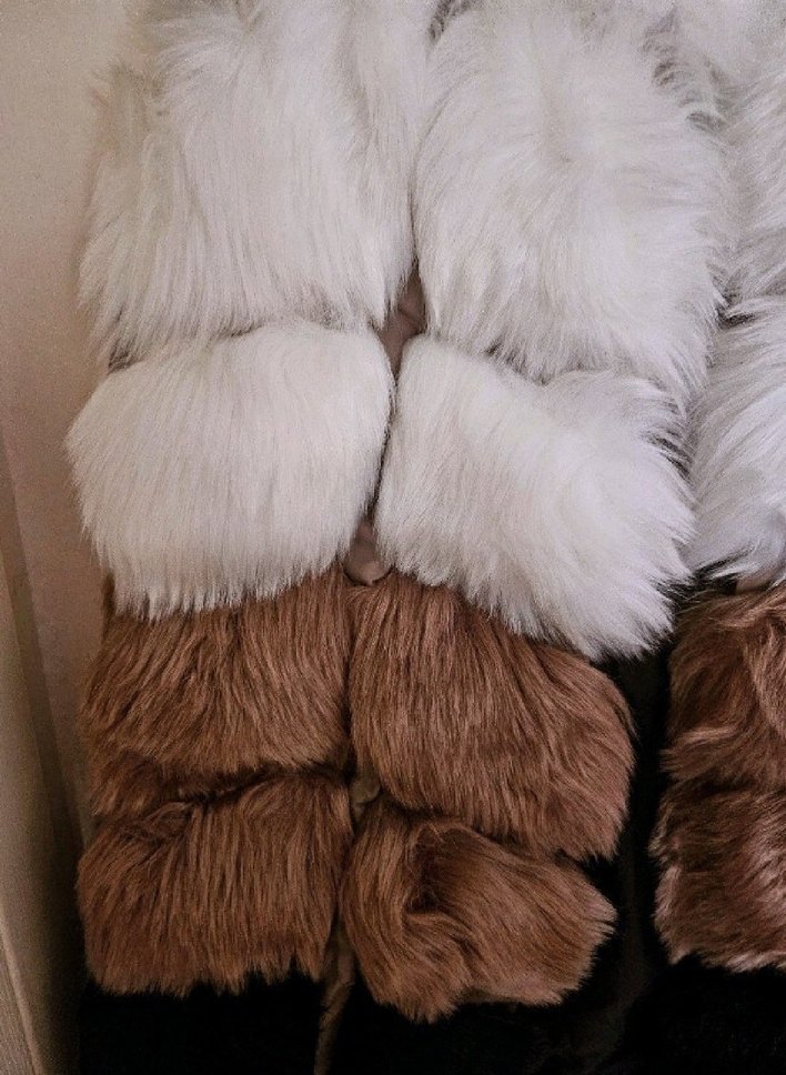 Kahverengi Beyaz Kürklü Kadın Uzun Yelek - Görsel 2