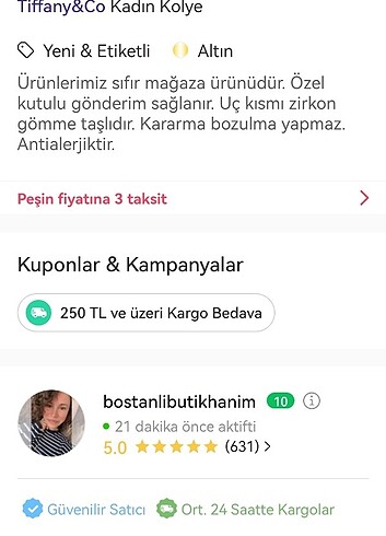 Beden Tıfanny kolye