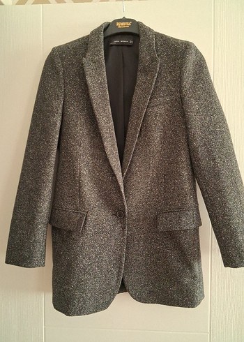Zara Gri Melanj Tek Dugmeli Blazer Ceket