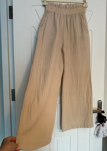 Bej Palazzo model müslin Pantolon