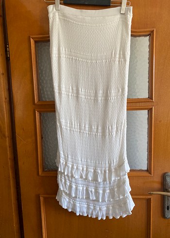 H&M Beyaz Uzun Örgü Kadın Etek Volanlı