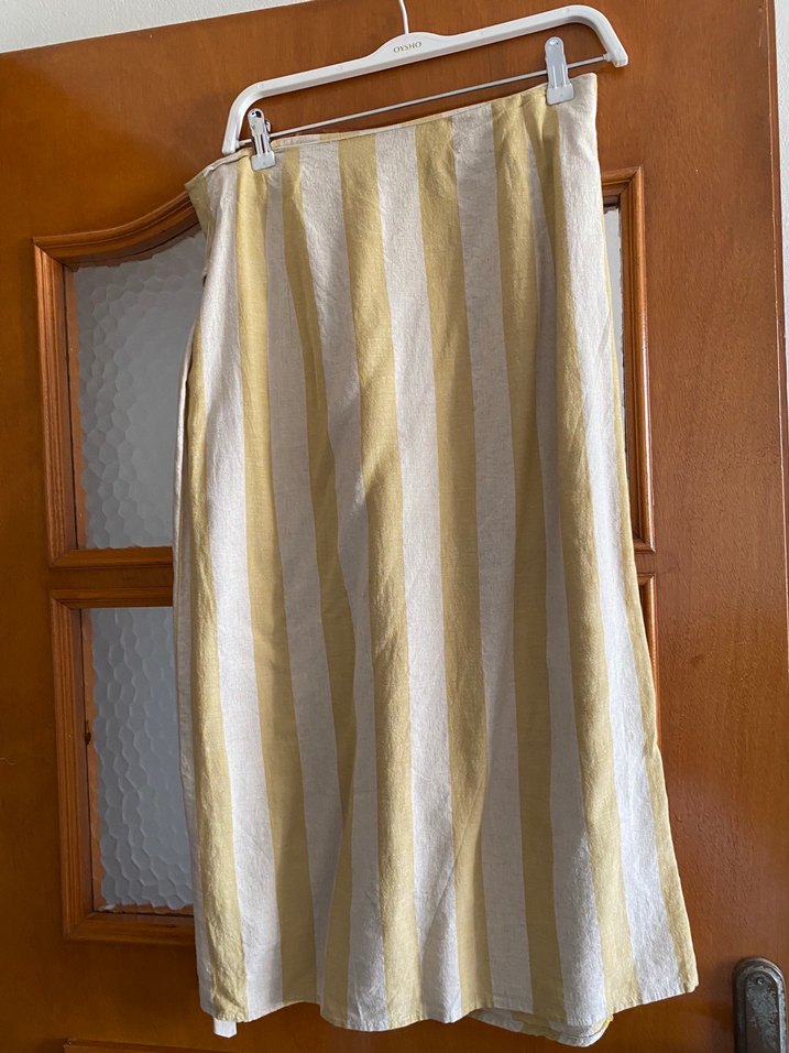 Sarılı Uzun Sarı Çizgili Etek - Görsel 5