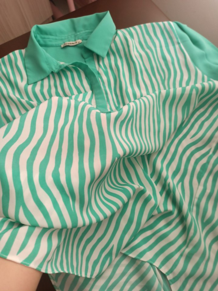 Düğmeli Yeşil Zebra Desenli Kısa Kollu Gömlek - Görsel 4