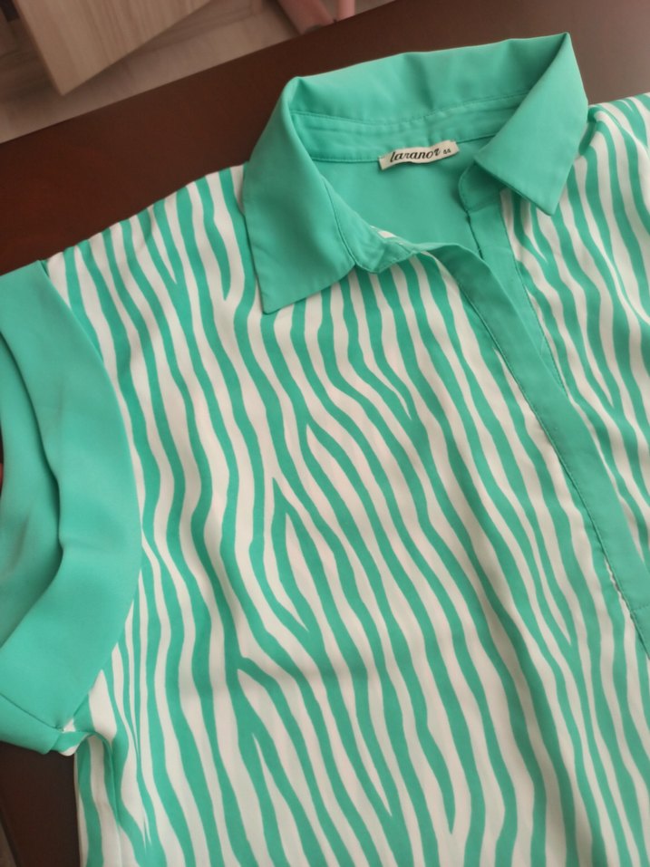 Düğmeli Yeşil Zebra Desenli Kısa Kollu Gömlek - Görsel 2