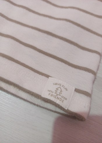 Bej Çizgili kiz Çocuk Uzun Kollu Tişört - Görsel 4