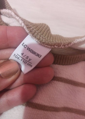 Bej Çizgili kiz Çocuk Uzun Kollu Tişört - Görsel 2