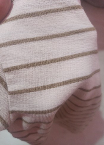 Bej Çizgili kiz Çocuk Uzun Kollu Tişört - Görsel 3