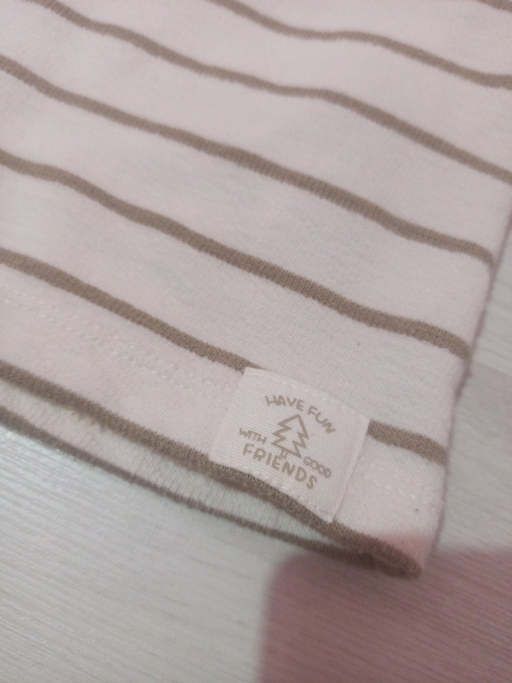 Bej Çizgili kiz Çocuk Uzun Kollu Tişört - Görsel 4