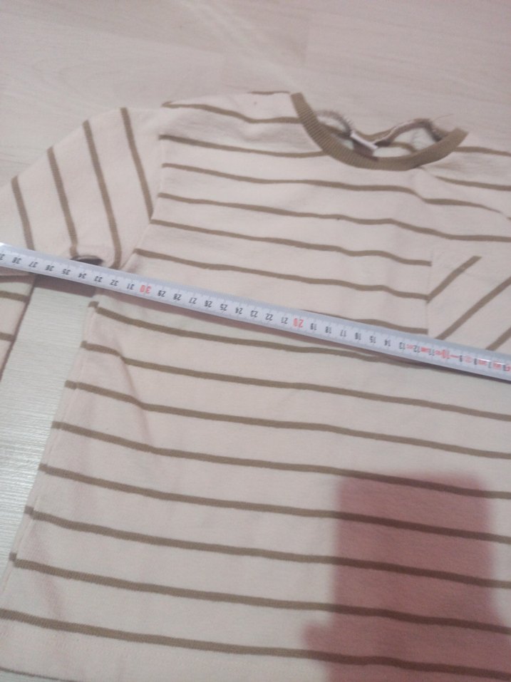 Bej Çizgili kiz Çocuk Uzun Kollu Tişört - Görsel 5