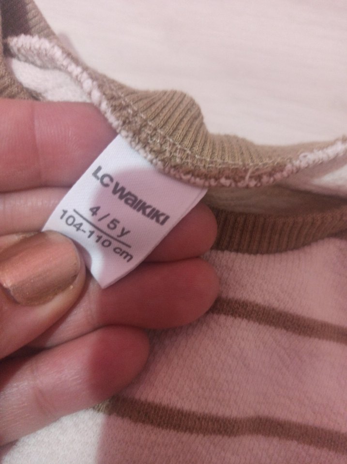 Bej Çizgili kiz Çocuk Uzun Kollu Tişört - Görsel 2